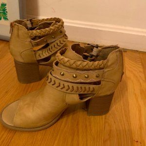Tan Strappy Open Toe Booties
